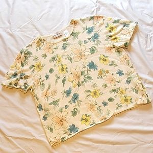 Alfred Dunner boxy style floral short sleeve knit sweater with embellishments